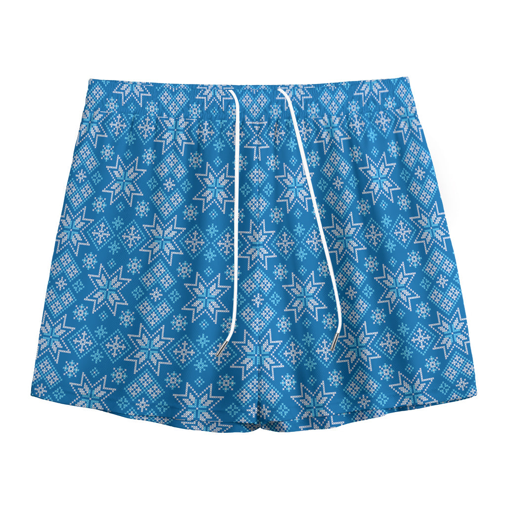 Christmas Nordic Knitted Pattern Print Mesh Shorts
