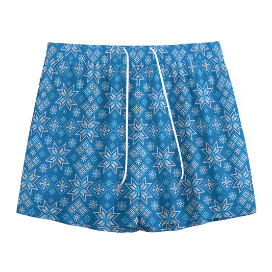 Christmas Nordic Knitted Pattern Print Mesh Shorts