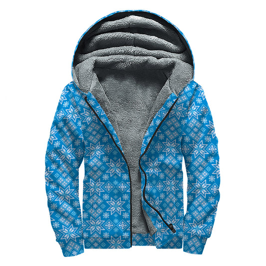 Christmas Nordic Knitted Pattern Print Sherpa Lined Zip Up Hoodie