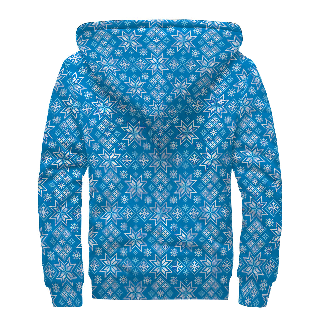 Christmas Nordic Knitted Pattern Print Sherpa Lined Zip Up Hoodie