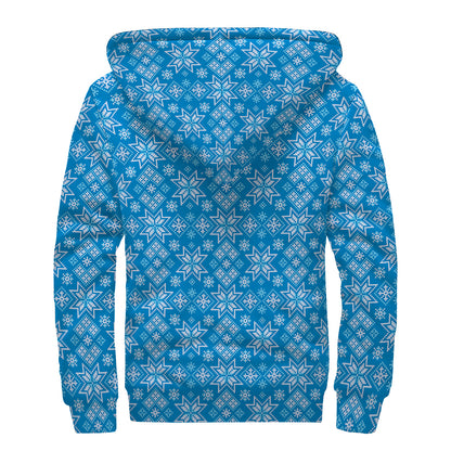 Christmas Nordic Knitted Pattern Print Sherpa Lined Zip Up Hoodie