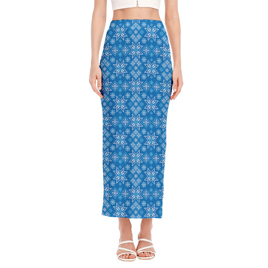 Christmas Nordic Knitted Pattern Print Side Slit Maxi Skirt