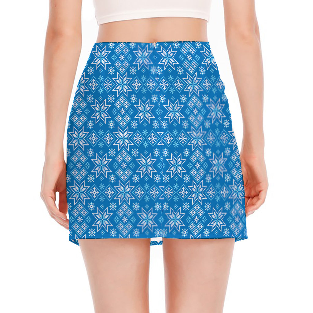 Christmas Nordic Knitted Pattern Print Side Slit Mini Skirt