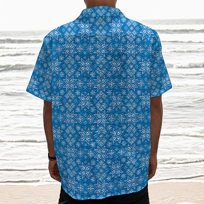 Christmas Nordic Knitted Pattern Print Textured Short Sleeve Shirt