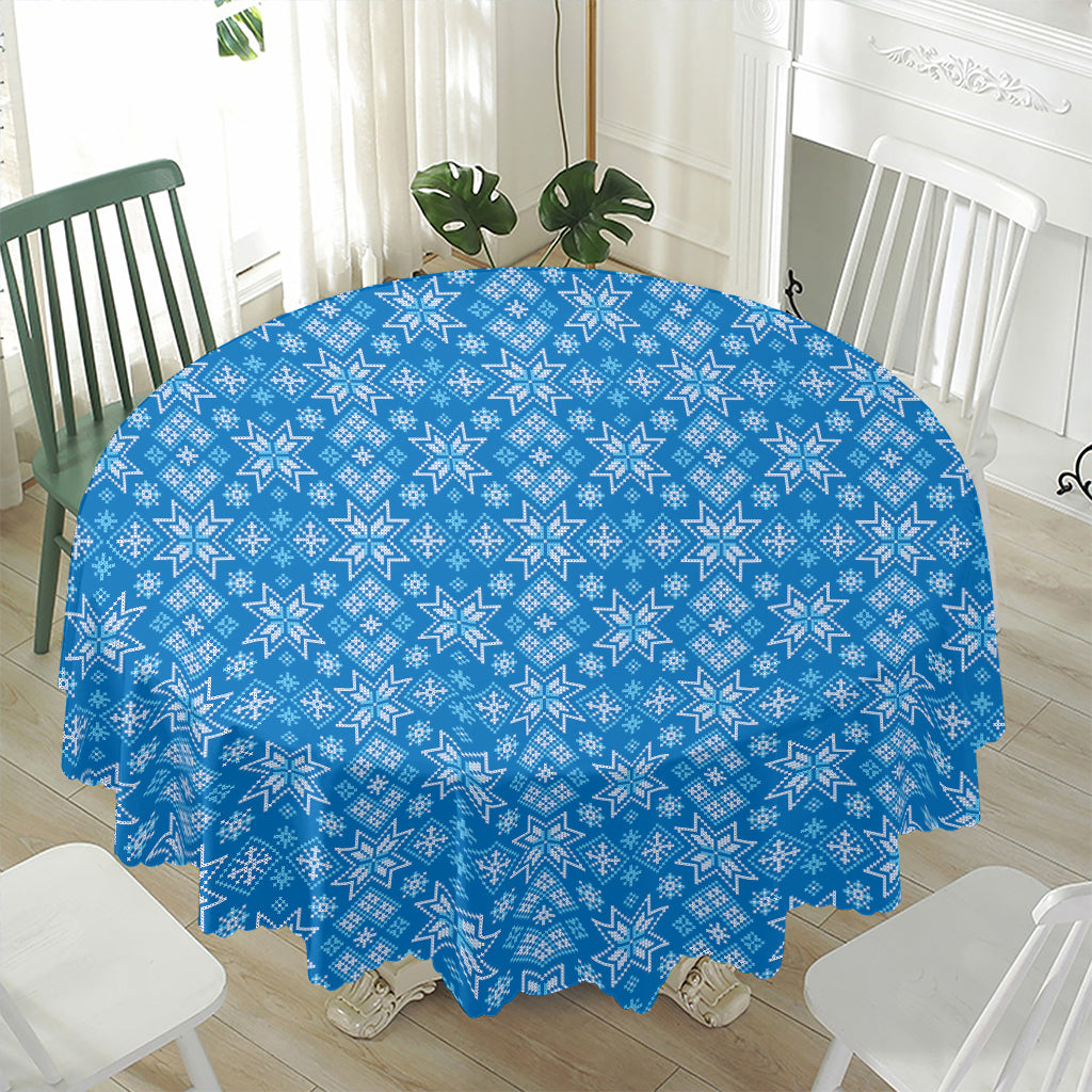 Christmas Nordic Knitted Pattern Print Waterproof Round Tablecloth