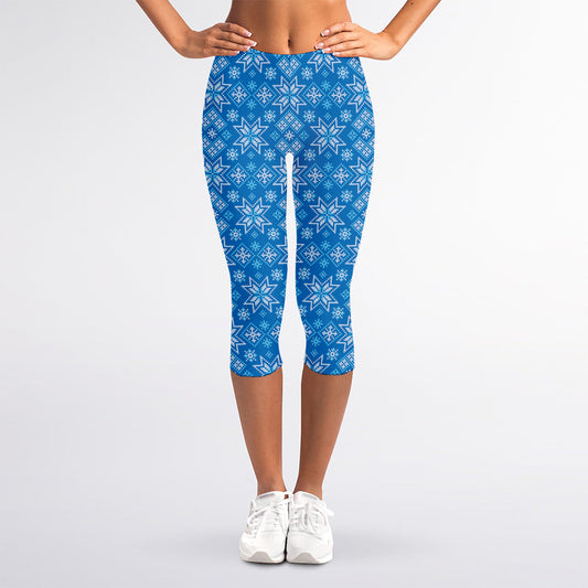 Christmas Nordic Knitted Pattern Print Women's Capri Leggings