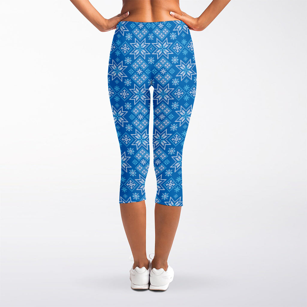 Christmas Nordic Knitted Pattern Print Women's Capri Leggings