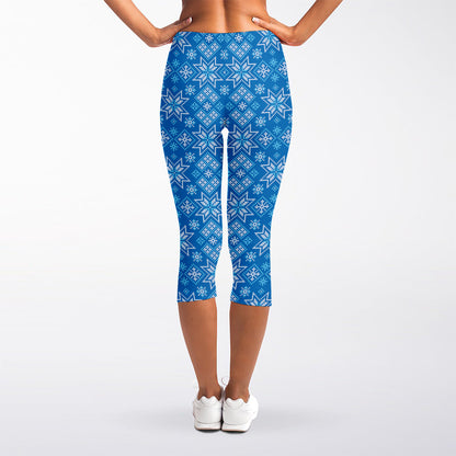 Christmas Nordic Knitted Pattern Print Women's Capri Leggings