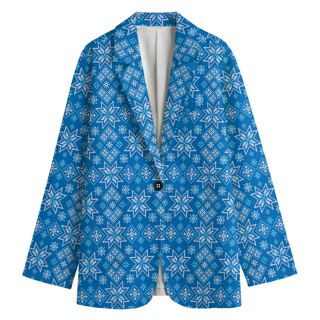 Christmas Nordic Knitted Pattern Print Women's Cotton Blazer