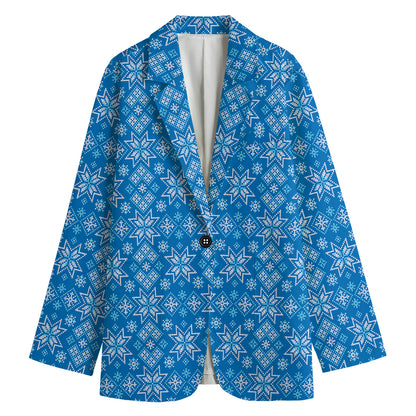 Christmas Nordic Knitted Pattern Print Women's Cotton Blazer