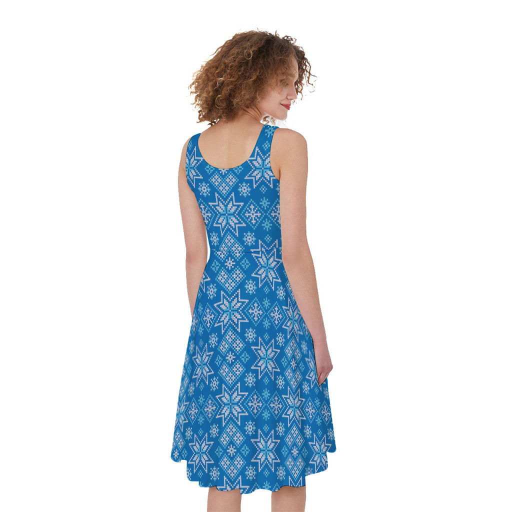 Christmas Nordic Knitted Pattern Print Women's Sleeveless Dress