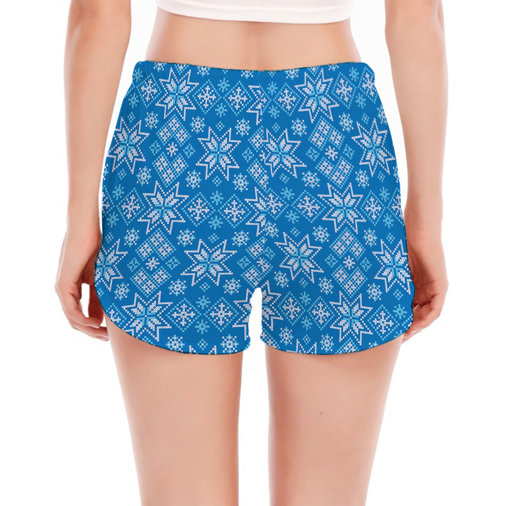 Christmas Nordic Knitted Pattern Print Women's Split Running Shorts