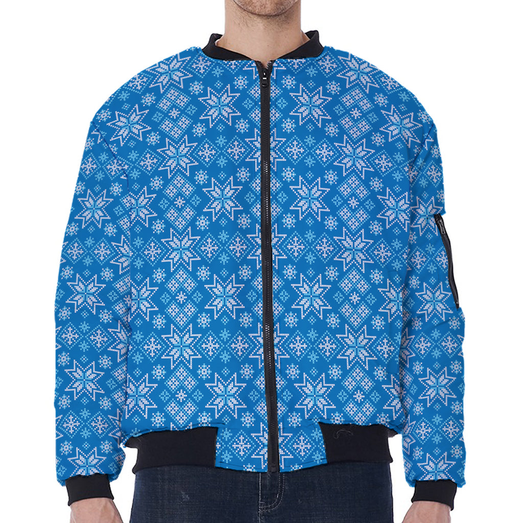 Christmas Nordic Knitted Pattern Print Zip Sleeve Bomber Jacket