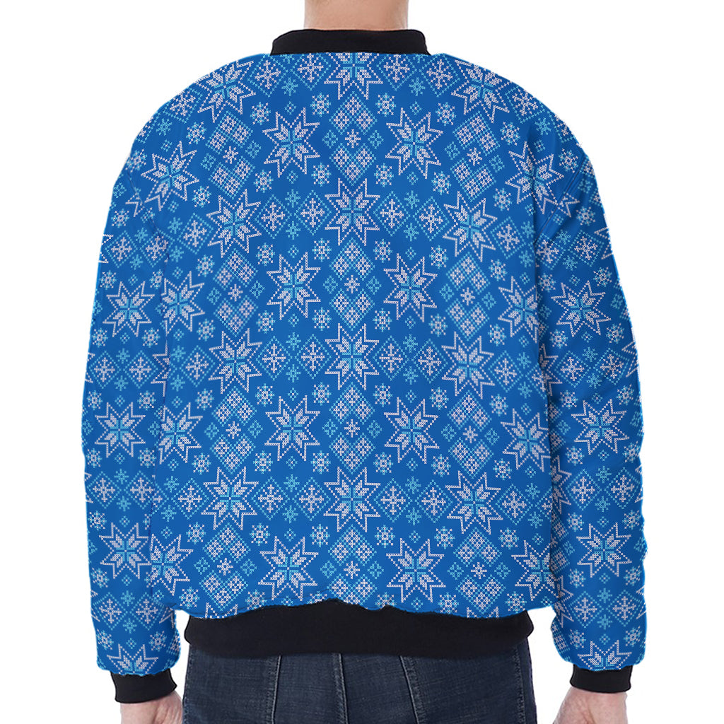 Christmas Nordic Knitted Pattern Print Zip Sleeve Bomber Jacket