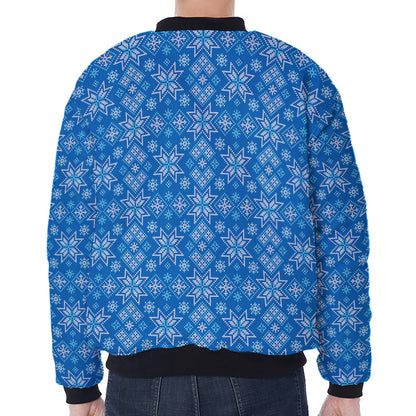 Christmas Nordic Knitted Pattern Print Zip Sleeve Bomber Jacket