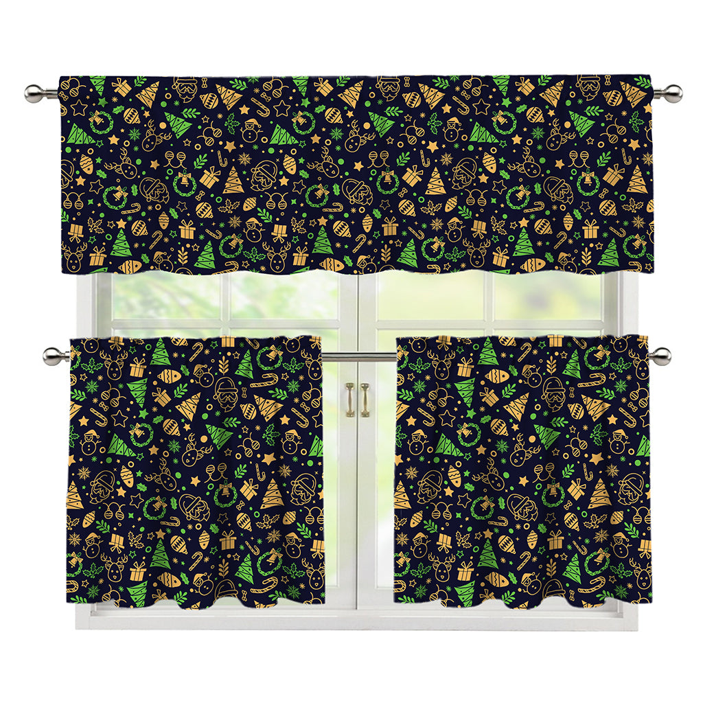 Christmas Party Elements Pattern Print 3 Piece Kitchen Curtains