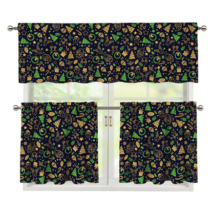 Christmas Party Elements Pattern Print 3 Piece Kitchen Curtains