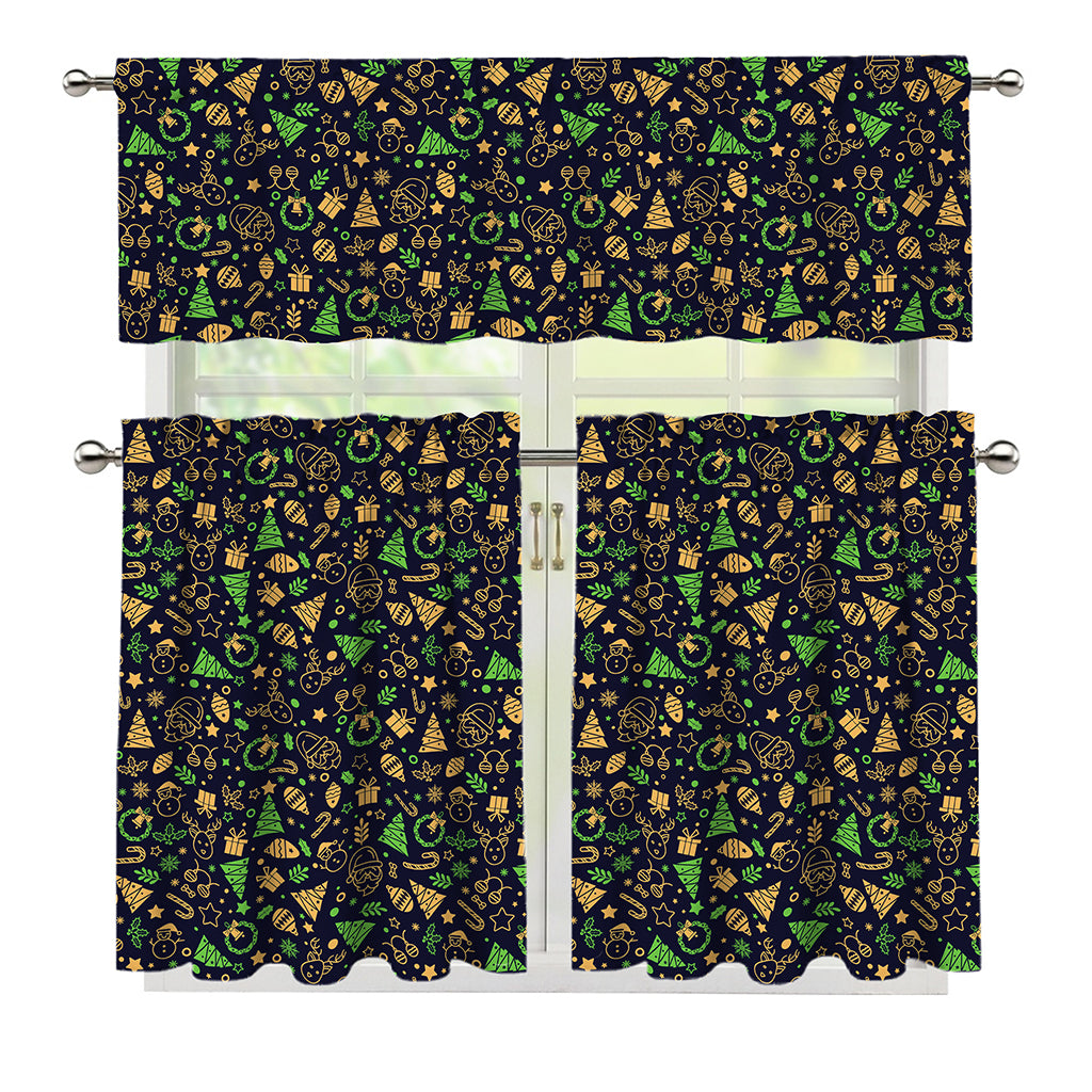 Christmas Party Elements Pattern Print 3 Piece Kitchen Curtains