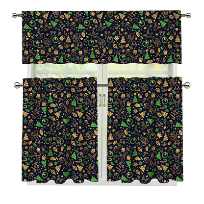 Christmas Party Elements Pattern Print 3 Piece Kitchen Curtains