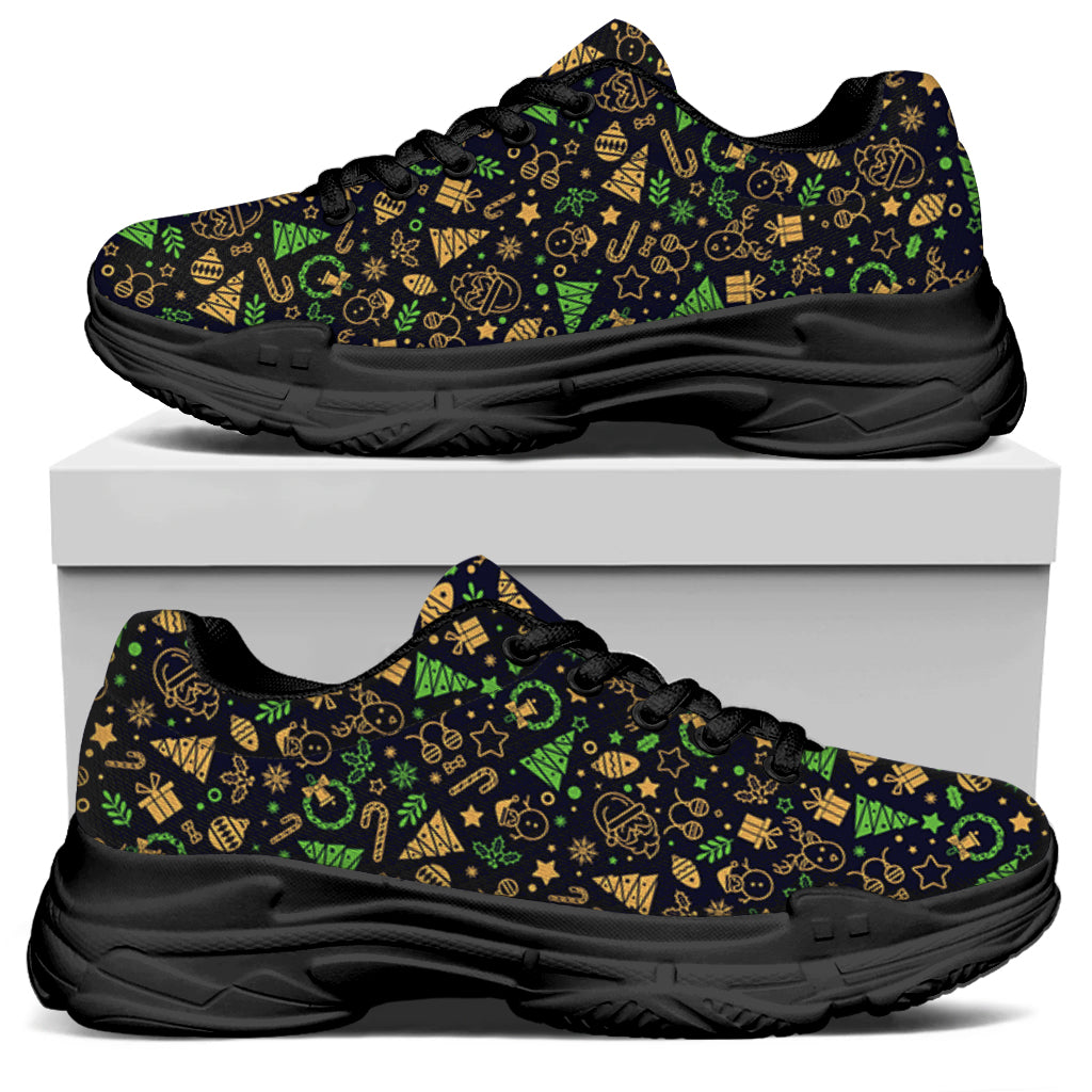 Christmas Party Elements Pattern Print Black Chunky Shoes