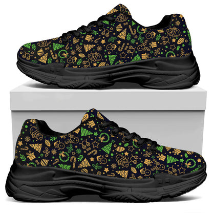 Christmas Party Elements Pattern Print Black Chunky Shoes