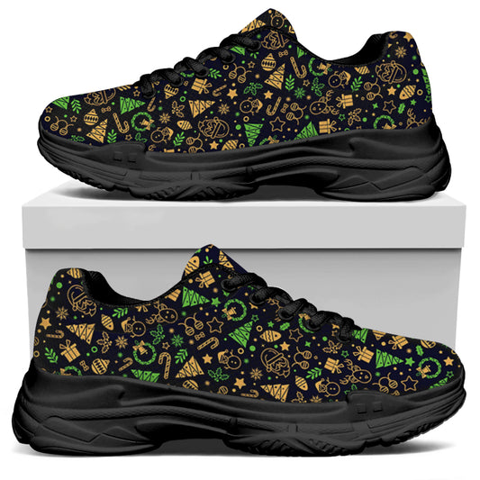 Christmas Party Elements Pattern Print Black Chunky Shoes