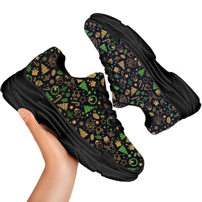 Christmas Party Elements Pattern Print Black Chunky Shoes