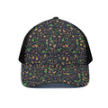 Christmas Party Elements Pattern Print Black Mesh Trucker Hat