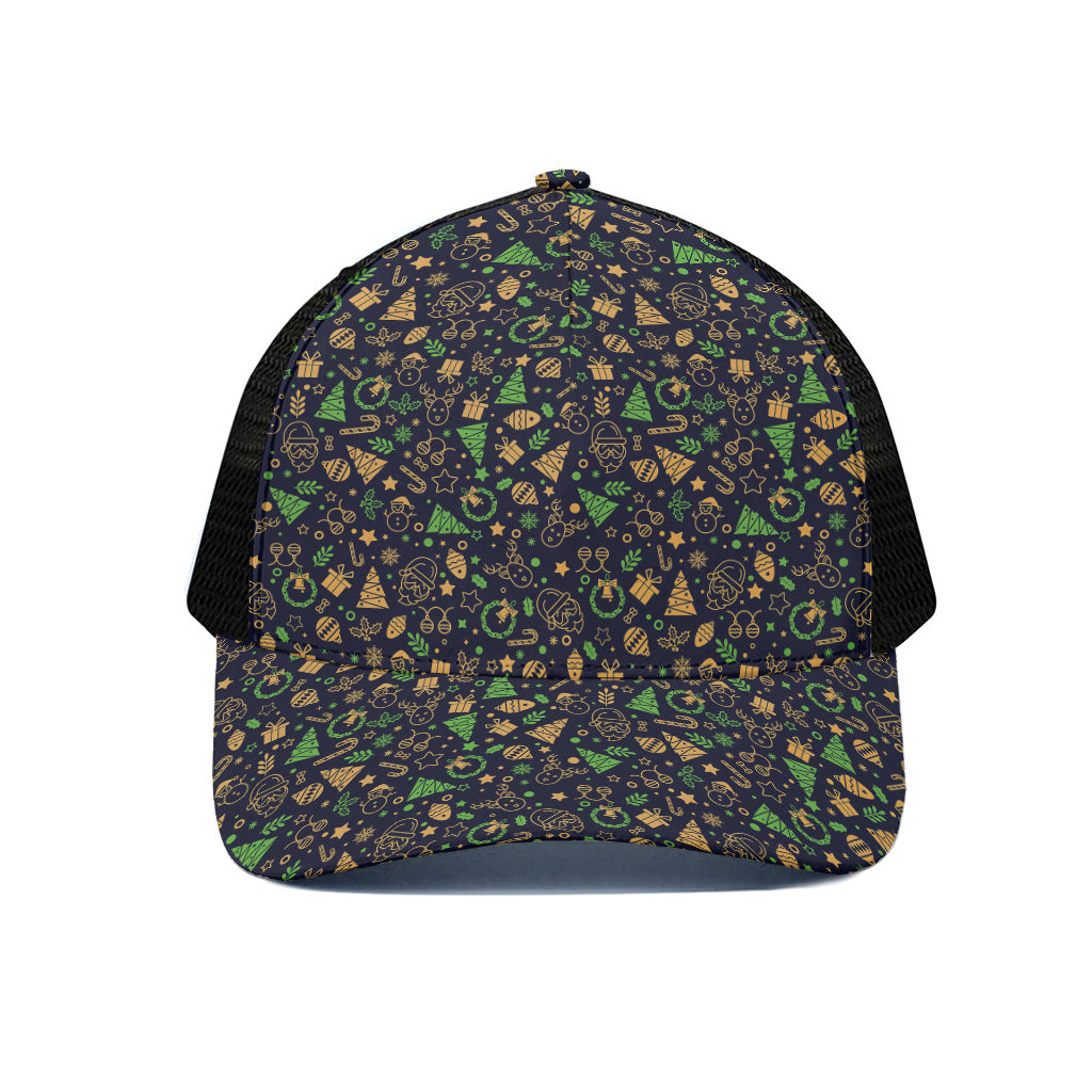 Christmas Party Elements Pattern Print Black Mesh Trucker Cap