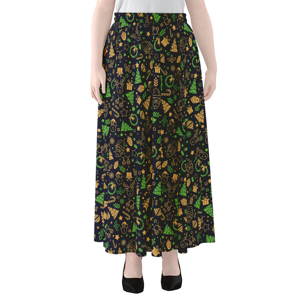 Christmas Party Elements Pattern Print Chiffon Maxi Skirt