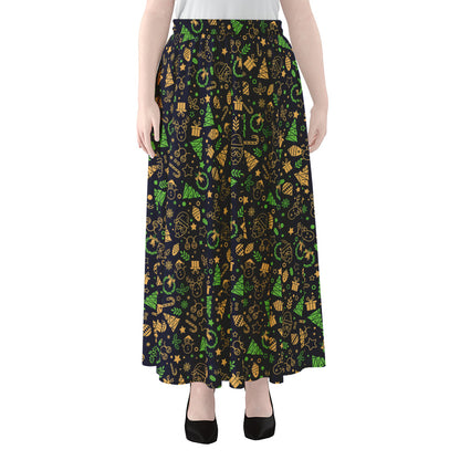 Christmas Party Elements Pattern Print Chiffon Maxi Skirt