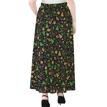 Christmas Party Elements Pattern Print Chiffon Maxi Skirt