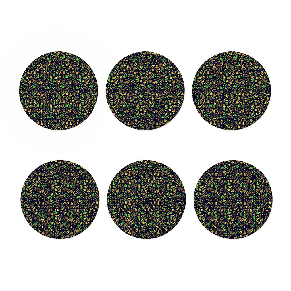Christmas Party Elements Pattern Print Coaster Set