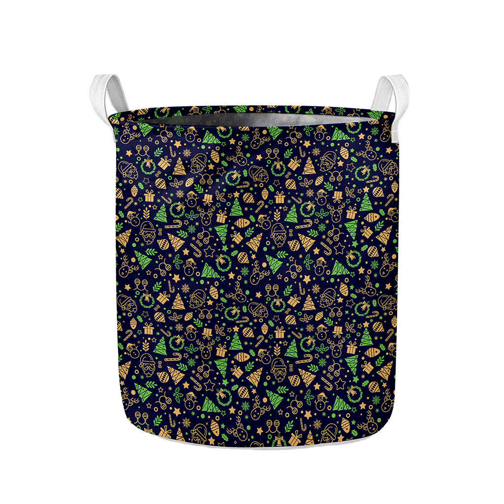 Christmas Party Elements Pattern Print Collapsible Laundry Basket