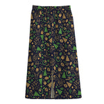 Christmas Party Elements Pattern Print Cotton Front Slit Maxi Skirt