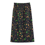 Christmas Party Elements Pattern Print Cotton Front Slit Maxi Skirt