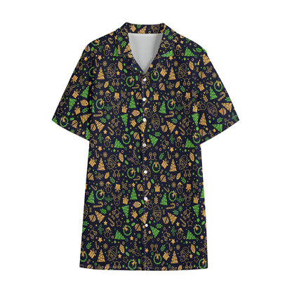 Christmas Party Elements Pattern Print Cotton Hawaiian Shirt