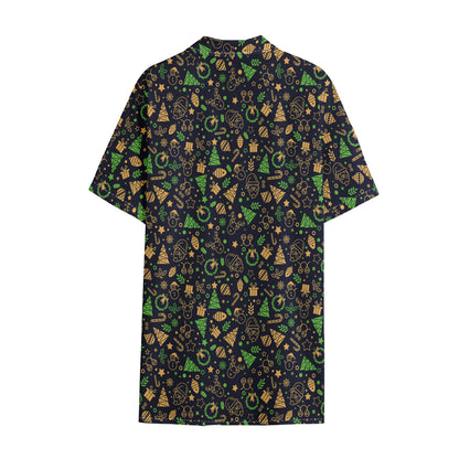 Christmas Party Elements Pattern Print Cotton Hawaiian Shirt