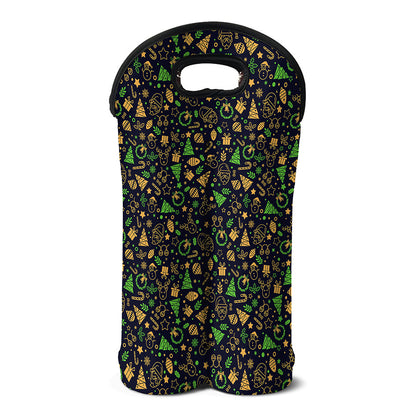 Christmas Party Elements Pattern Print Double Neoprene Wine Tote