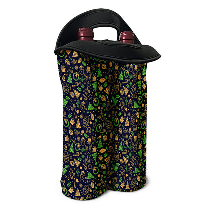 Christmas Party Elements Pattern Print Double Neoprene Wine Tote