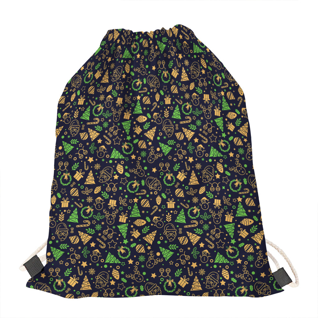 Christmas Party Elements Pattern Print Drawstring Bag