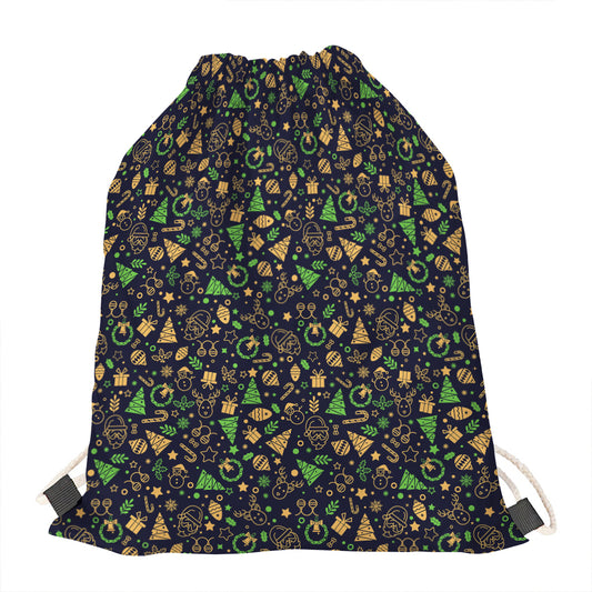 Christmas Party Elements Pattern Print Drawstring Bag