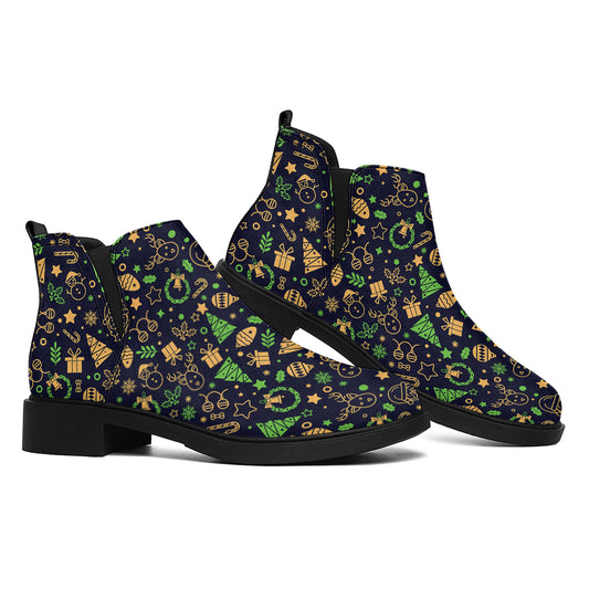 Christmas Party Elements Pattern Print Flat Ankle Boots