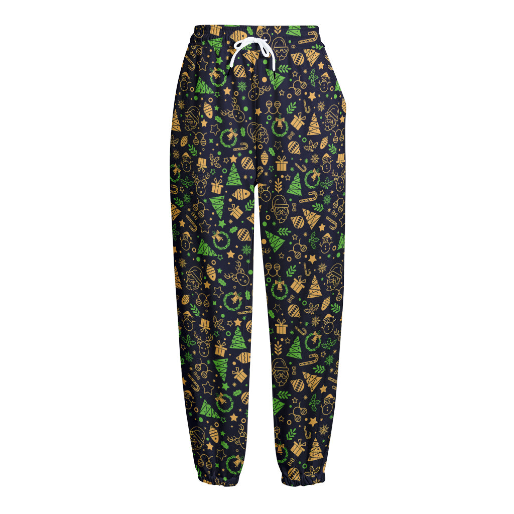 Christmas Party Elements Pattern Print Fleece Lined Knit Pants
