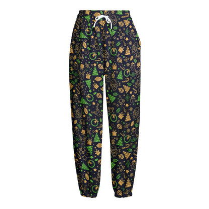 Christmas Party Elements Pattern Print Fleece Lined Knit Pants