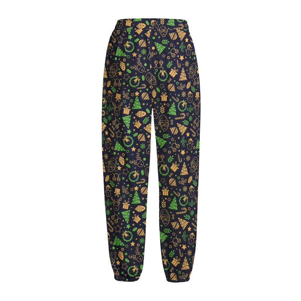 Christmas Party Elements Pattern Print Fleece Lined Knit Pants