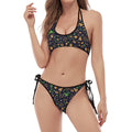 Christmas Party Elements Pattern Print Halter Scoop Tie Side Bikini