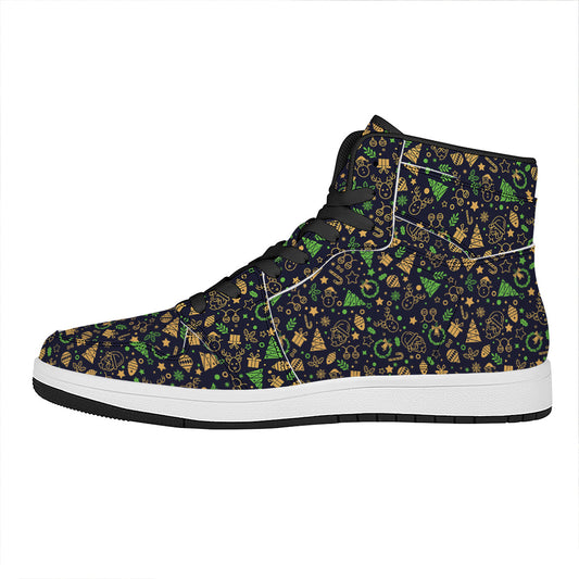 Christmas Party Elements Pattern Print High Top Leather Sneakers
