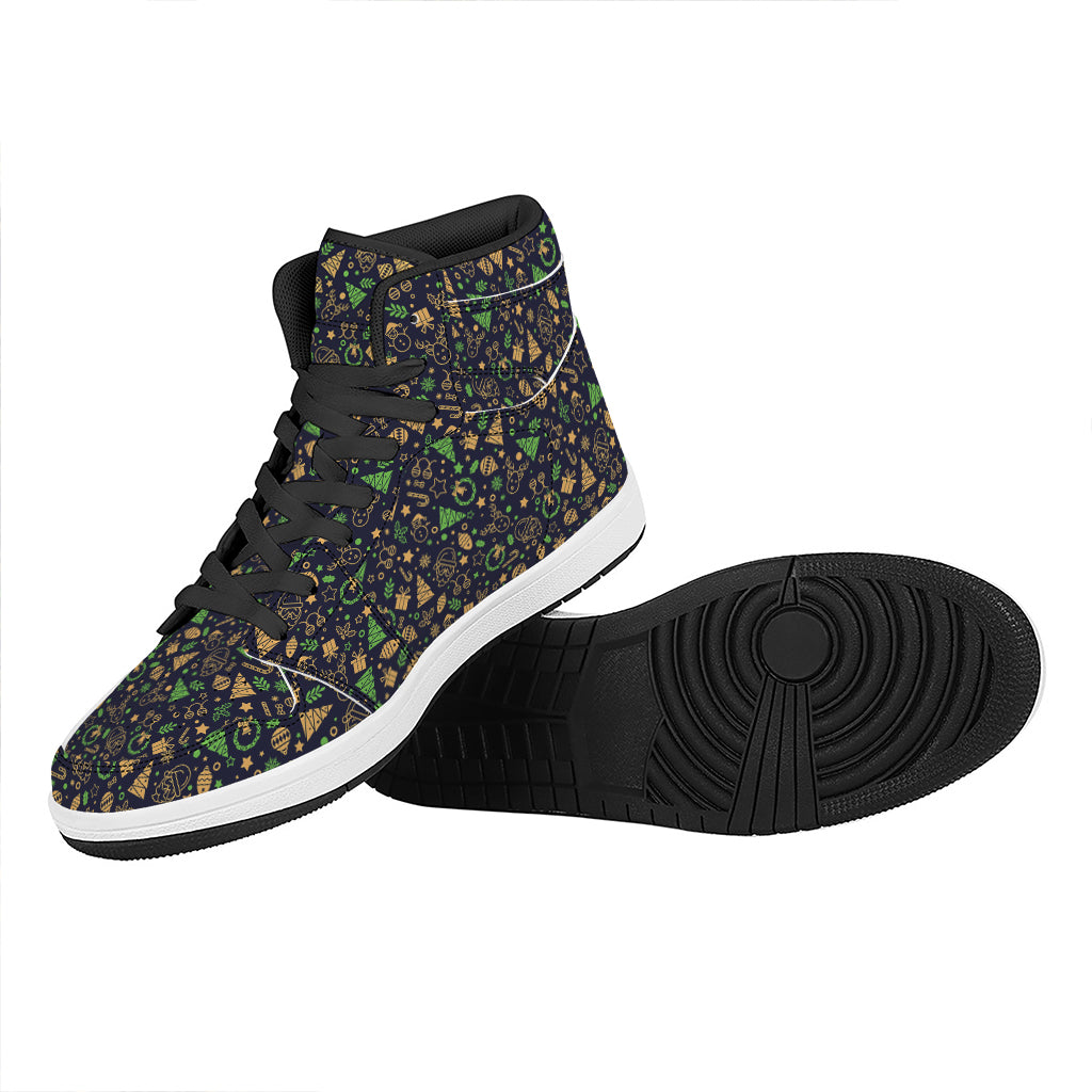 Christmas Party Elements Pattern Print High Top Leather Sneakers