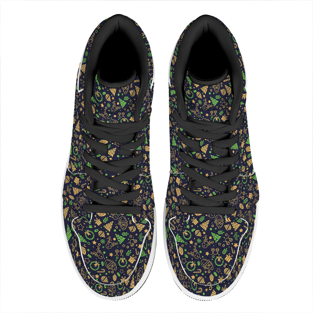 Christmas Party Elements Pattern Print High Top Leather Sneakers